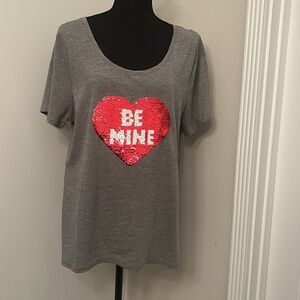 Lane Bryant Flip Sequins Heart Scoop neck t-shirt. Be Mine Flips to No Way